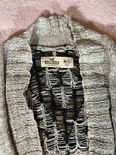 Hollister Women’s Sweater Open Front Aztec Cardigan Gray Black Long Sleeve M L - Picture 3 of 5