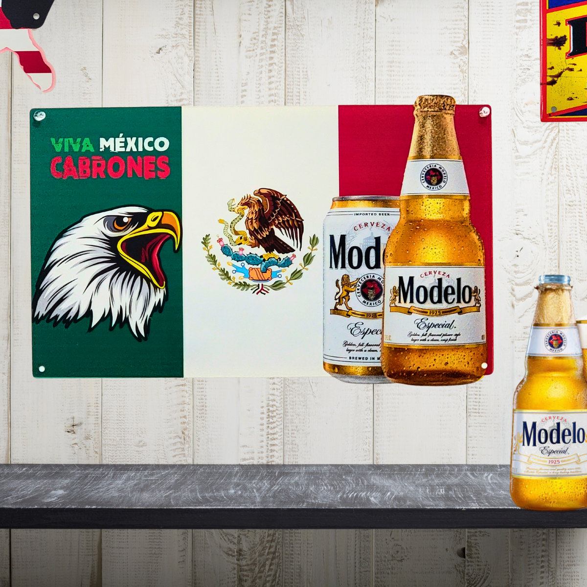 Modelo Beer Metal Beer Sign Mexican Eagle, Viva Mexico cabrones
