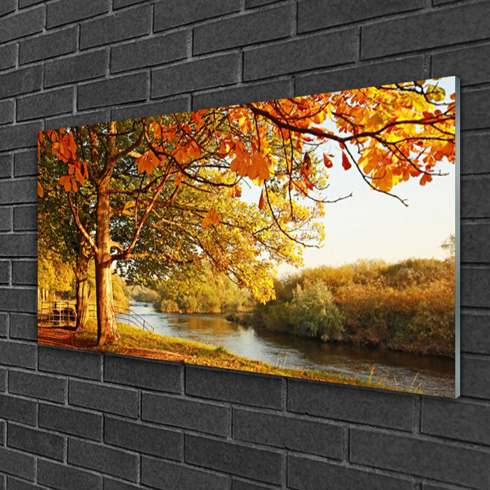 Tableau sur verre acrylique nature avec motif lac et arbre géant - Format XXL panoramique 100x50 cm