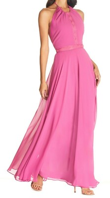 sachin and babi light blue dress Solid Color Chiffon Halter Neck Elegant Ruffle Maxi Dress, Green / S