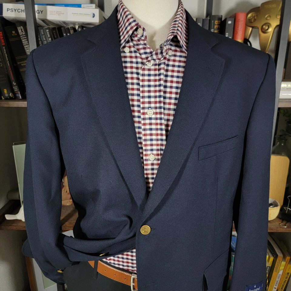 Винтажный Barrington Мужская Sport пальто Blazer две кнопки темно-синий поли шерсти размер 44R - Изображение 2 из 4