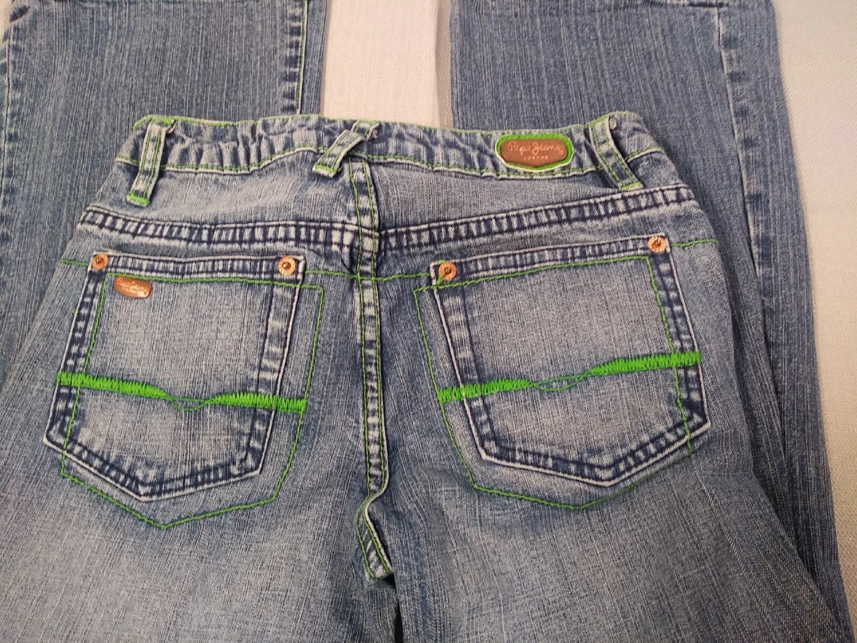Pepe Jeans 12 London Embellished Dark Wash Blue Red Denim Jeans Youth London