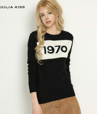 1970 JUMPER PULLOVER BELLA DESIGNER BLACK ORANGE WOMEN Long Sleeved Knitted Tops