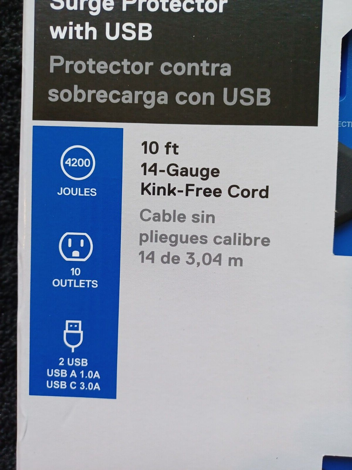 Kobalt 10Outlet 2USB Ports Blue Power Strip Surge Protector Brand New