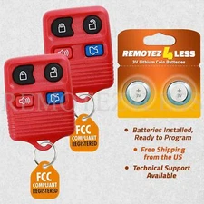 2 For 1999-2014 Ford Mustang Keyless Entry Remote Car Key Fob Red 4btn