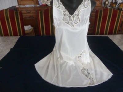 Combinaison & Fond De Robe Vintage - Dentelle Blanche - Taille 50 - Longueur 90cm - Neuf