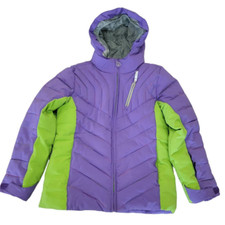 Spyder Girls Puffer Jacket Purple Green Zip-Up Hooded Pockets 14