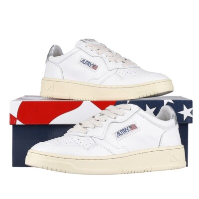AUTRY|SNEAKERS (AULM LL05) New AUTRY Mens MEDALIST LOW AULM LL05 WHITE/SILVER EUR 40
