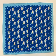 Mermaid themed Print Scarf Bandana 21.5" x 21.5" blue  background cotton