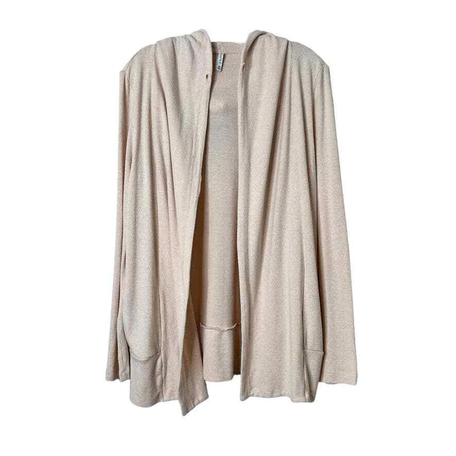 Z Supply Soft Spun Hooded Open Front Cardigan Sweater Cream-Pink XS | eBay