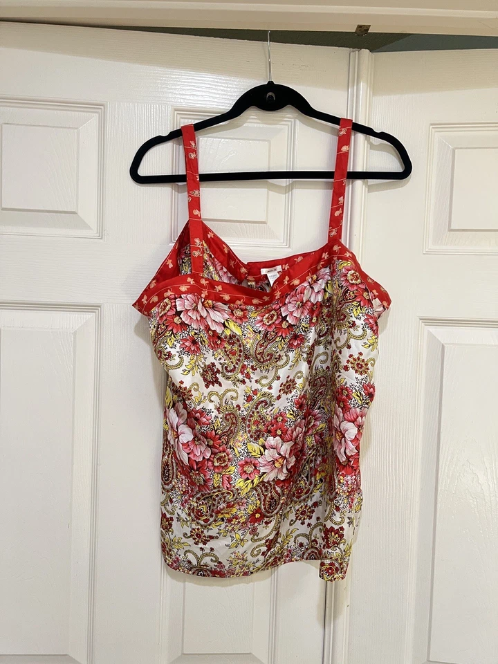 Old Navy Perfect Fit Red Floral silk Camisole Tank Top  Side Zipper Lingerie XXL - Изображение 2 из 4