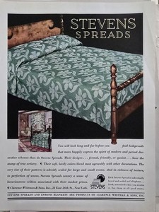 1932 Stevens Spreads Green Bedspread Floral Design Print Vintage Ad