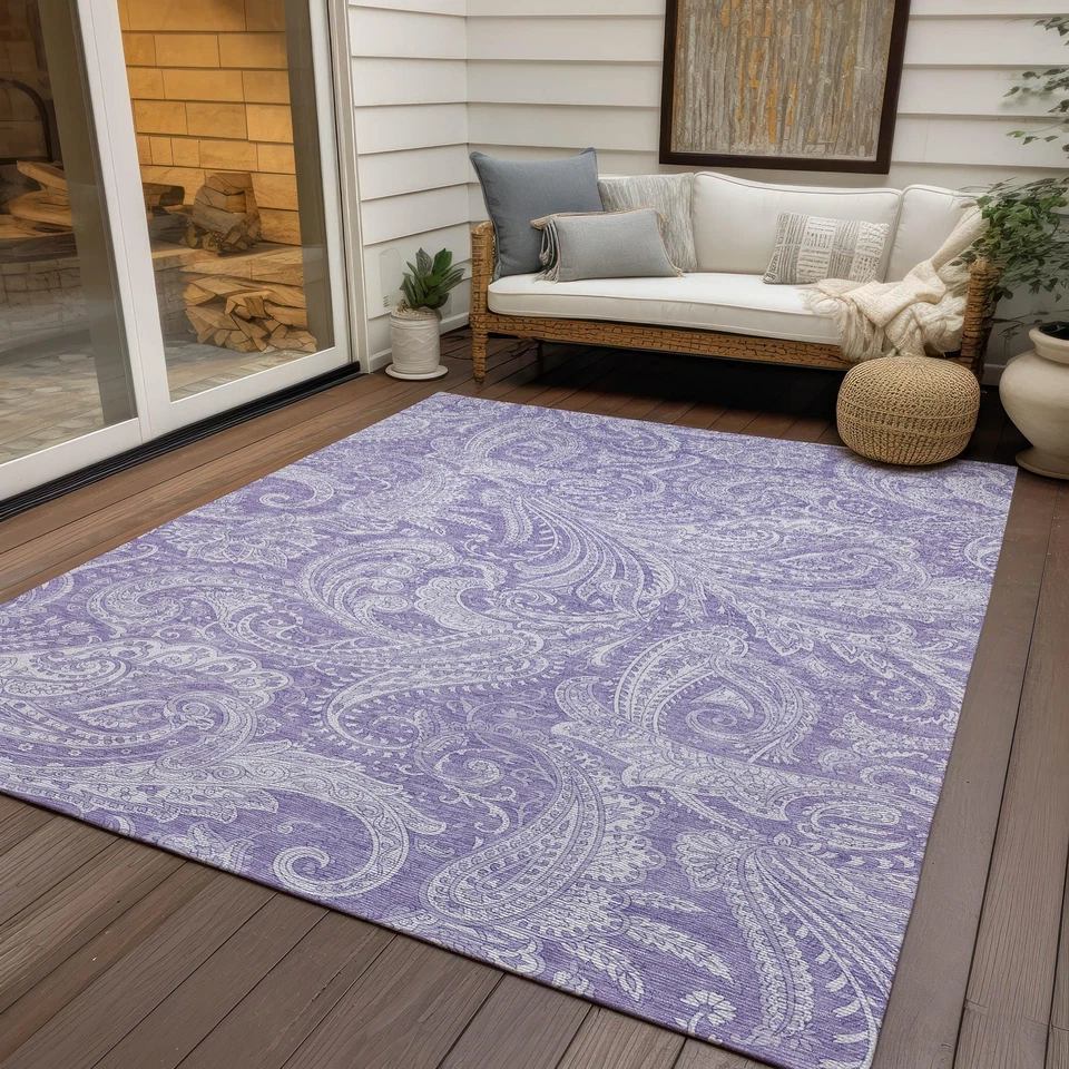 Alfombra Addison Rugs Chantille ACN654 lavanda 5'x7'6" en + alfombra exterior, fácil limpieza- Foto 2 de 4