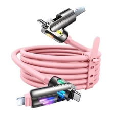  iPhone Charger Cable, 240W Chubby USB C Cable, 4 in 1 Charging 6.6FT Pink