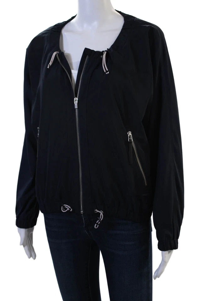 Chaqueta cortavientos Athleta para mujer azul oscuro con cordón poliéster talla M Foto 3 de 4