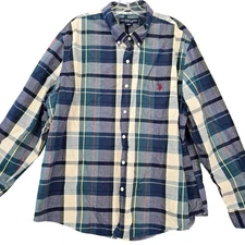 US Polo Assn Blue Plaid Shirt Classic Button Down Long Sleeves Top Mens Size XXL