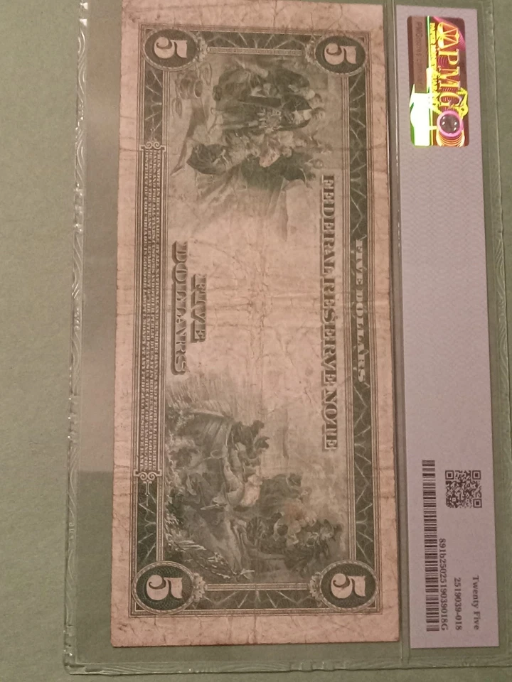 1914 $5 Federal Reserve Note San Francisco PMG 25 Very Fine. Free Shipping. - Image 4 of 4