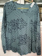 SONOMA EVERYDAY TEE Woman XXL Cotton Poly Top Shirt Crew Neck Green Print