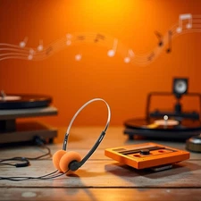 Orange Retro Over-Ear Headphone Vintage Underwire Headphone for Walkman