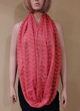 NWT Pink Olive Green Geometric Infinity Scarf Soft Lightweight Diameter 33"