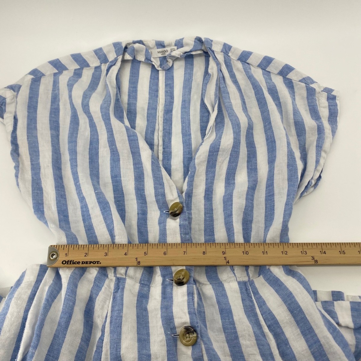Mango Linen Dress Womens XXS Blue White Striped Button Down Midi Casual |  eBay