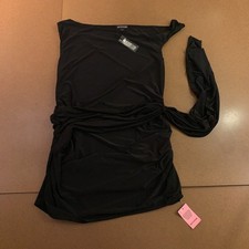 Pretty Little Thing Womens 18 Black Double Slinky Ruched Draped Mini Dress NWT