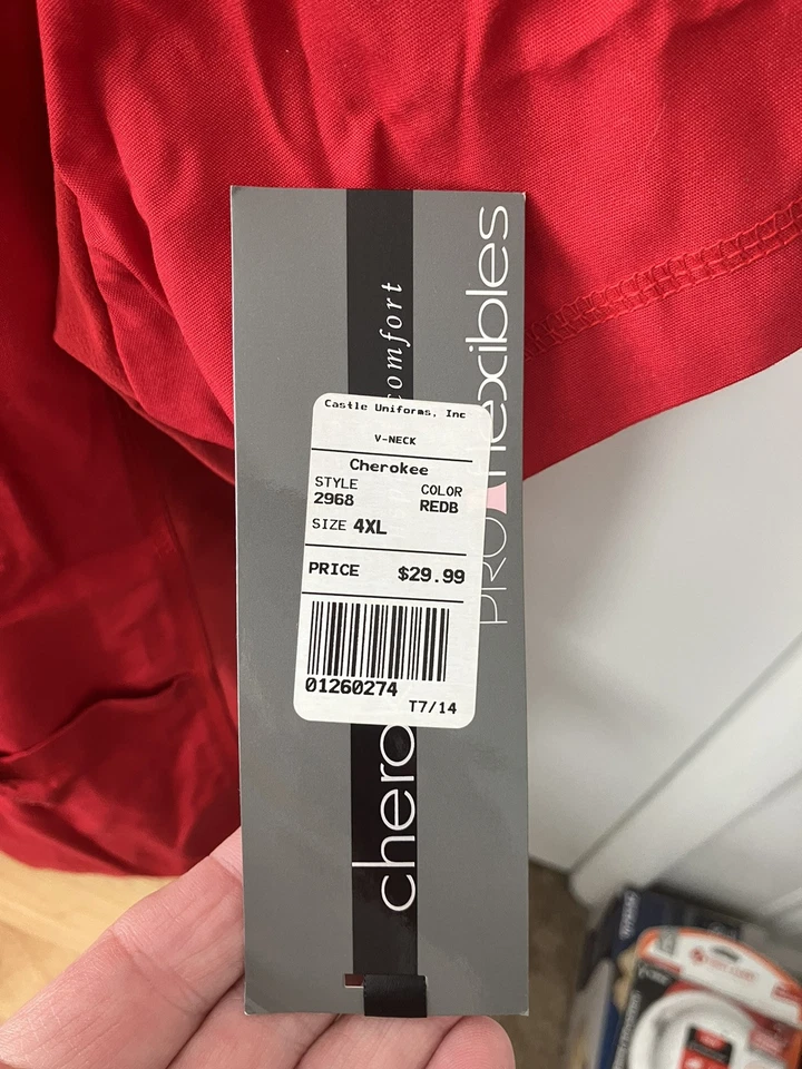 Cherokee Workwear Women's V-Neck Scrub & Pants Set - 2XL Bright Red - Image 2 of 4