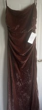 BNWT Zara Long Brown Ruched Velvet Christmas Party Dress Size XL UK 14 RRP £50