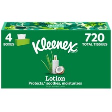 Lotion Facial Tissues with Coconut Oil, 4 Flat Boxes, 180 Tissues Per Box, 3-Ply