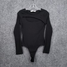 Astr The Label Womens S Small Black Ribbed Long Sleeve Front Cutout Bodysuit Top
