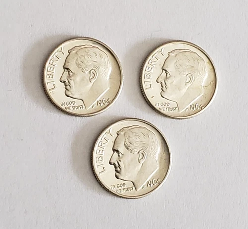 Lot of 3 1964 D Uncirculated Roosevelt Dimes - BU - 90% Silver