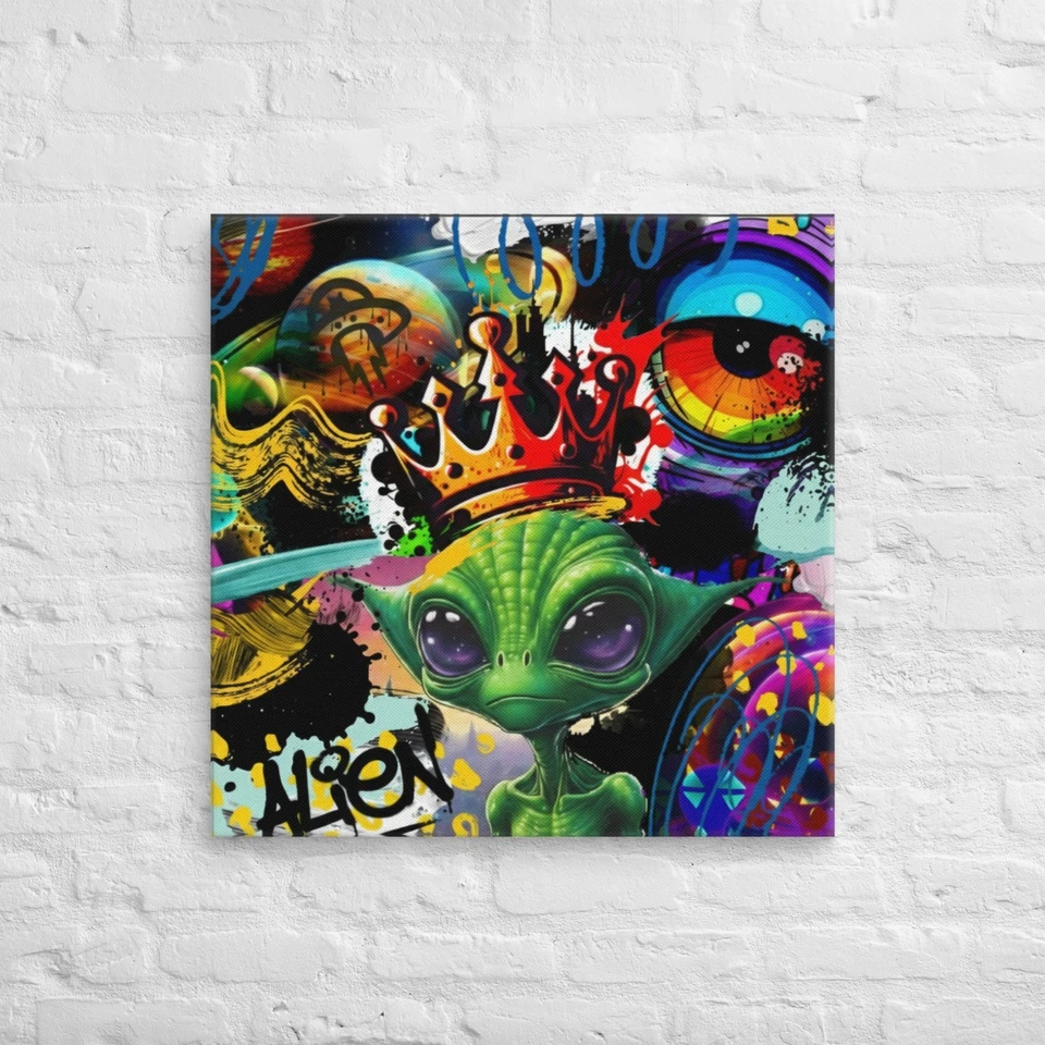 Colorful King Astral Alien Graffiti Art Stretched Canvas - Trippy Alien Art - Image 2 of 2