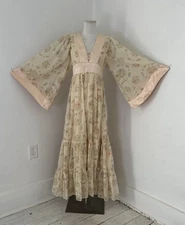1970s Gunne Sax Asian Style Angel Kimono Sleeve Maxi Dress Size 9