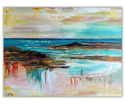 BURGSTALLER Original Gemälde abstrakte Kunst grün blau Wandbild Leinwand 80x60