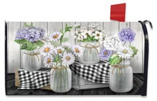 Checkered Mason Jars Spring Magnetic Mailbox Cover Daisies Floral Standard