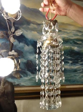 vintage Lamp Chandelier brass crystal glass prism waterfall fountain 9' cord