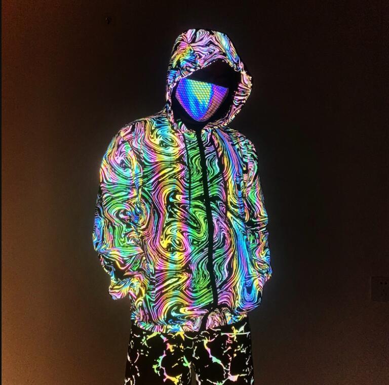 ジャケット・アウター NEON SIGN UNFINISHED jacket 46 Men's Youth Fashion Printed Hooded Reflective Stretched