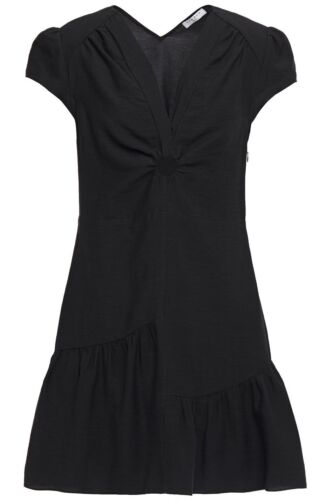 Sandro Paris NEW Ronald CutOut Gathered Twill Linen Blend Mini Dress In Black 10 - Picture 3 of 18