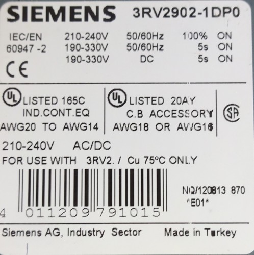 SIEMENS 3RV2902-1DP0 Spannungsauslöser Shunt Release 210-240V AC 3RV29 02-1DP0 - Bild 4 von 6