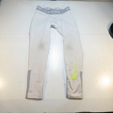 NIKE PRO DRI FIT ATHLETIC TIGHT LEGGINGS Boys M White With Neon Green Swoosh
