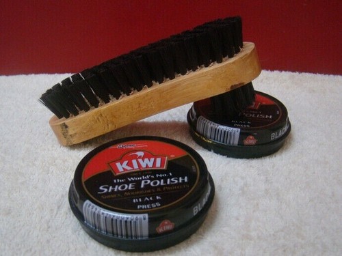 Kiwi Shoe Wax Polish Black 2x 40g Tin Shine Plus Hair Brush cum Applicator Kit - Picture 4 of 5