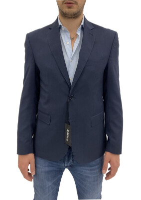 Giacca estiva uomo blu a quadri tono su tono in Fresco Lana DROP 6, sconto 70%.
