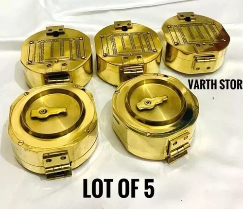 Brass Stanley London Compass Marine Brunton Compass With Wooden Box Lot of 5 Pcs - 第 4/6 張圖片
