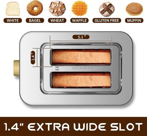 Versatile 2-Slice Stainless Steel Toaster - 6 Bread Types & Removable Crumb Tray - Picture 5 of 9