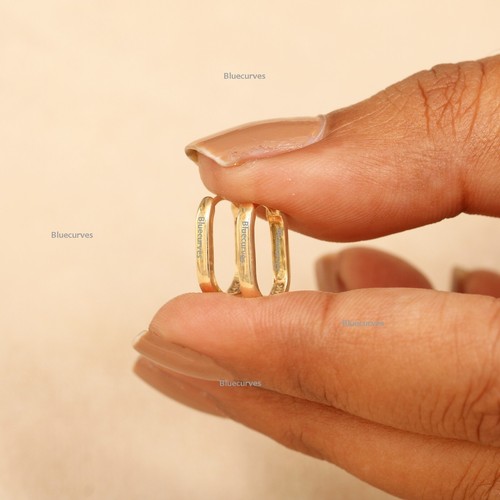 Solid 14k Yellow Gold Huggies Earrings Oval Shape Hoops Huggies Earrings - Picture 11 of 12