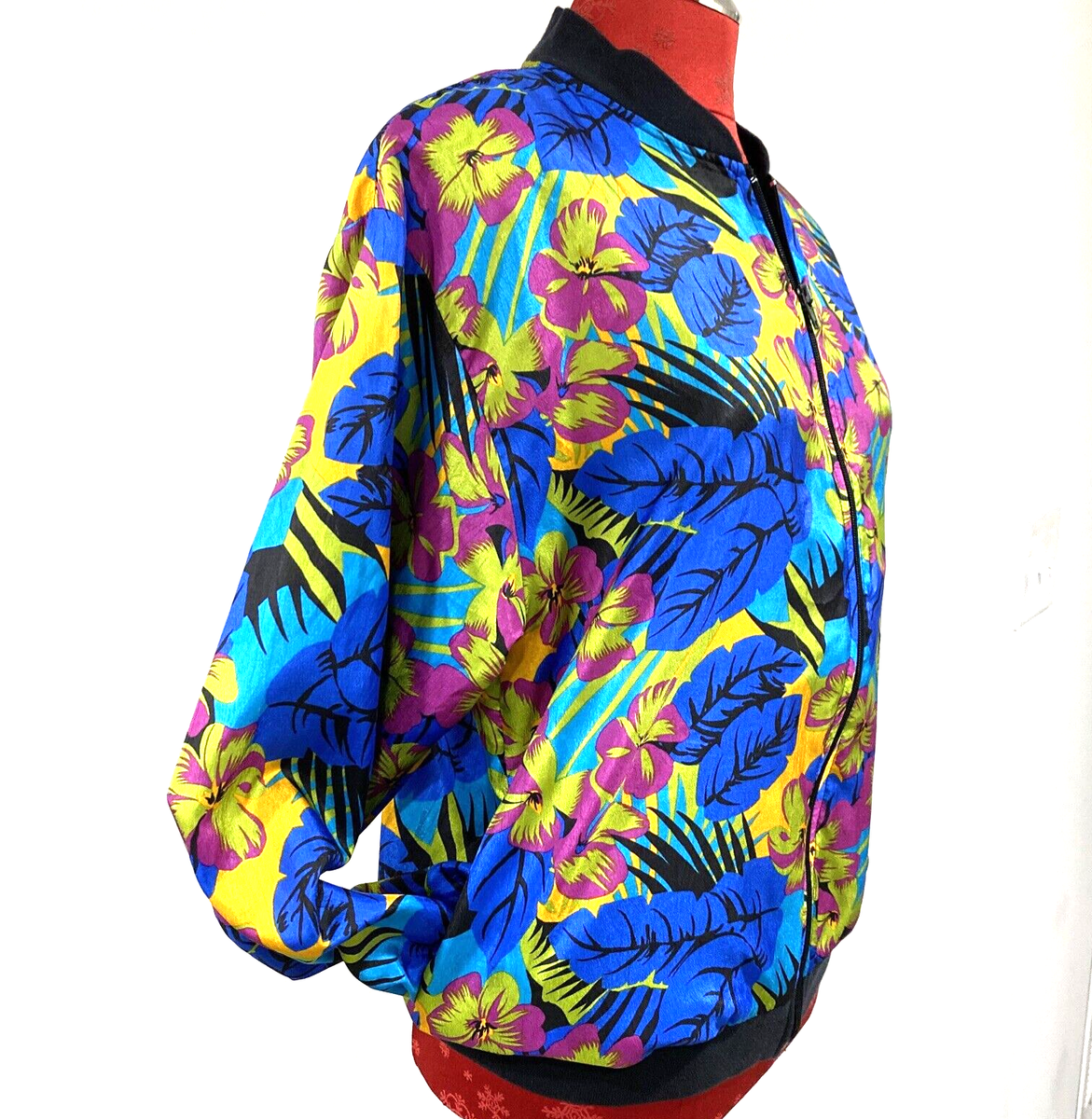 Retro 1980s silky bomber jacket zip front pockets 12 Retro 1980s silky bomber jacket zip front pockets 12