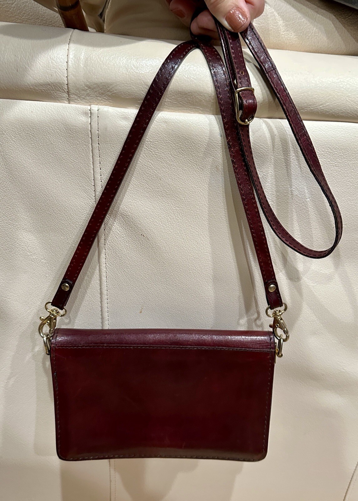 Italian Mahogany Glazed Leather Slim Crossbody Bag Clutch B7