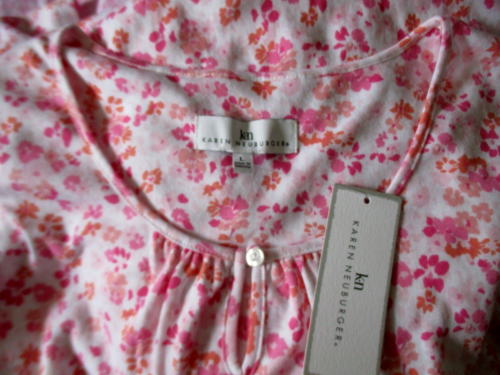 KAREN NEUBURGER NIGHTGOWN CAP SLVES RUFFLE COTTON BLND JERSEY PINK FLORAL L NEW