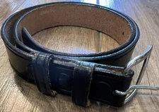 DUTYMAN Black Genuine Leather Solid Pattern Silvertone Buckle Belt Size 34 1411