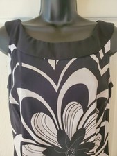Connected Apparel Women’s Shift Dress SZ 10 VNeck Black White Floral Sleeveless